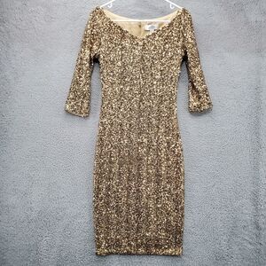 Badgley Mischka Gold Sequin Midi Dress